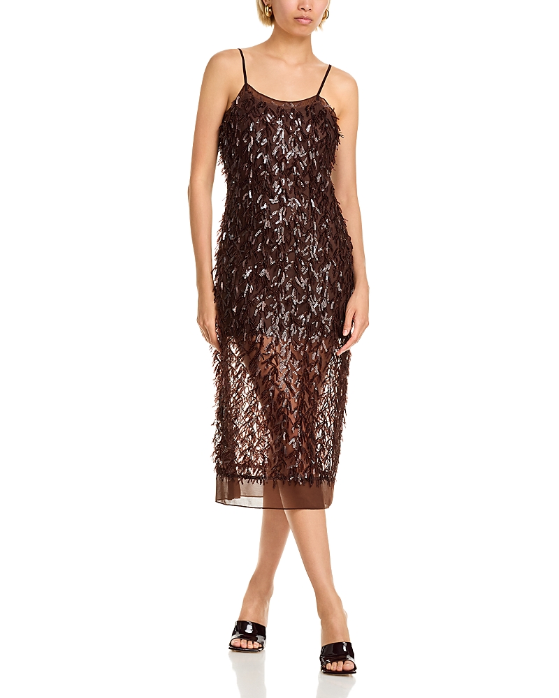 3.1 Phillip Lim Sequin Fringe Slip Dress In Brown