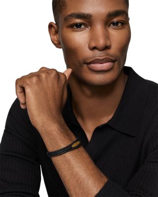 Chevron Triple Wrap Bracelet in Black Leather with 18K Yellow Gold, 3mm