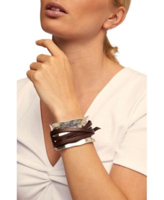 Sterling Silver-Plated Bracelet with Leather Straps