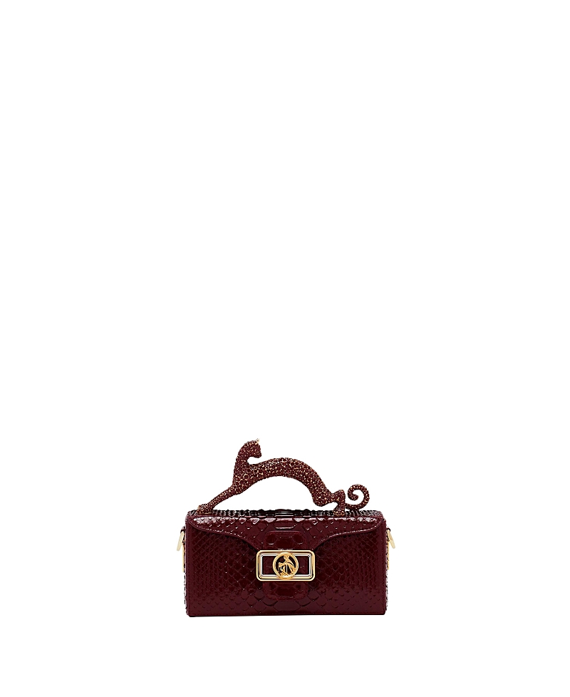 Lanvin Pencil Cat Python And Rhinestone Bag In Burgundy