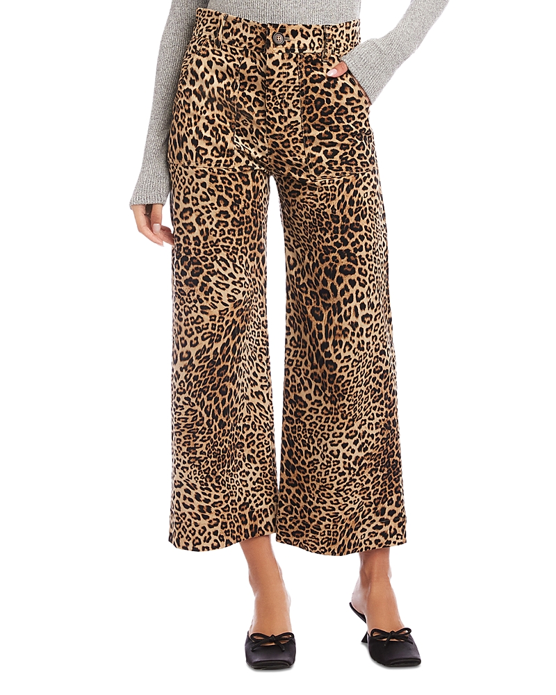 Fifteen Twenty Rylee Leopard Wide Leg Crop Corduroy Pants In Brown