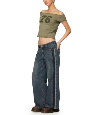 Petite Contrast Panel Low Rise Dark Rinse Wash Jeans