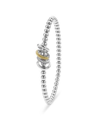 18K Yellow Gold & Sterling Silver Caviar Lux Diamond Four Ring Stretch Bracelet