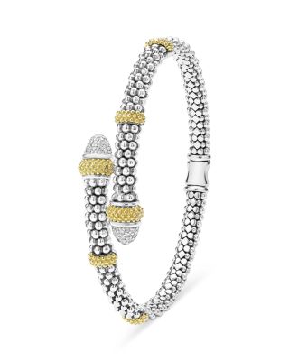 LAGOS 18K Yellow Gold & Sterling Silver Caviar Lux Diamond Bypass Bangle Bracelet