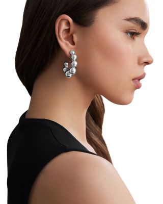 18K Yellow Gold & Sterling Silver Caviar Bubbly Beaded Hoop Earrings 