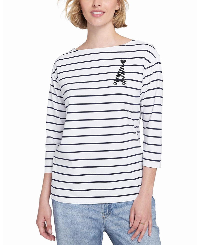Elle Collection Striped Tee With Graphic Top In White