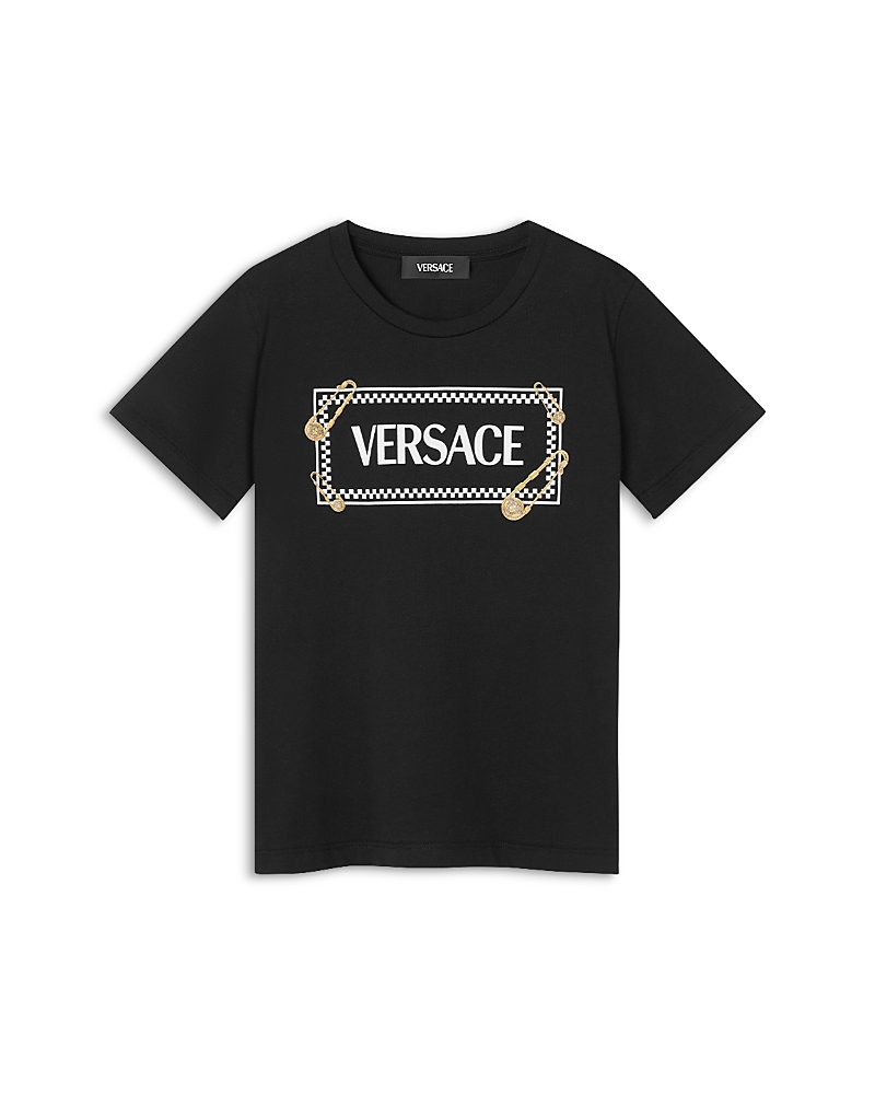 Versace Unisex 90s Pinned Logo Print Tee - Little Kid, Big Kid In Black