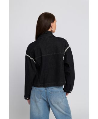 Rhinestone Trim Denim Jacket