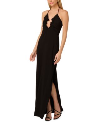 Jersey Knit Plunge Neck Long Dress