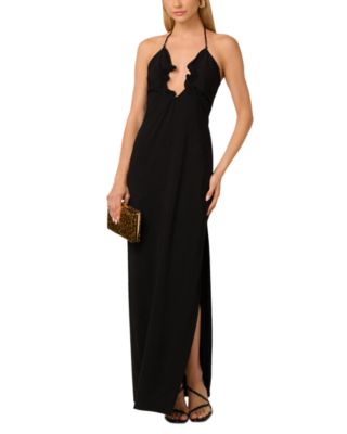 Jersey Knit Plunge Neck Long Dress