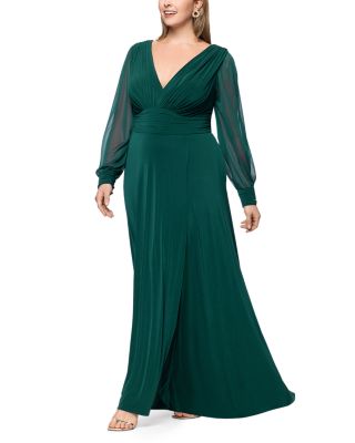Plus Chiffon Long Sleeve V Neck Gown