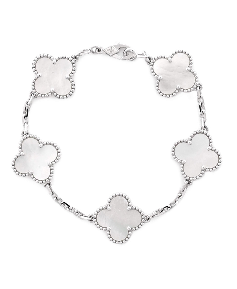 Pre-owned Pre-owned Van Cleef & Arpels Van Cleef & Arpels Vintage Alhambra 5 Motifs Bracelet 18k White Gold And Mother Of Pearl