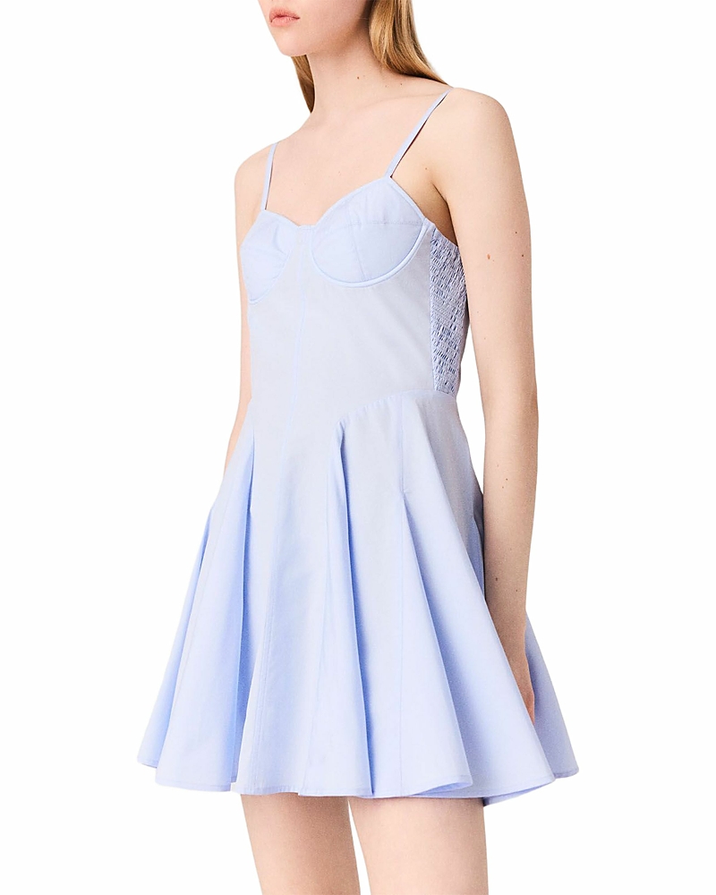 Maje Flared Cotton Mini Dress In Blue