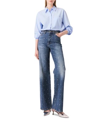 Studded Wide Leg Jeans in Blue