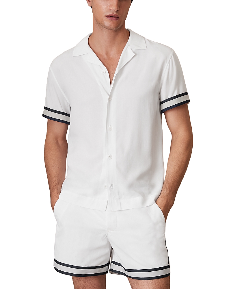 Reiss Asher Striped Cuff Camp Shirt In White