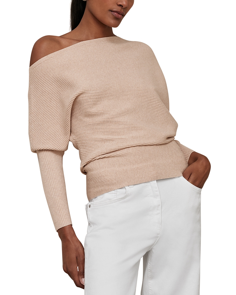 Reiss Oatmeal Neutral Asymmetric Draped Knitted Jumper In Neutral