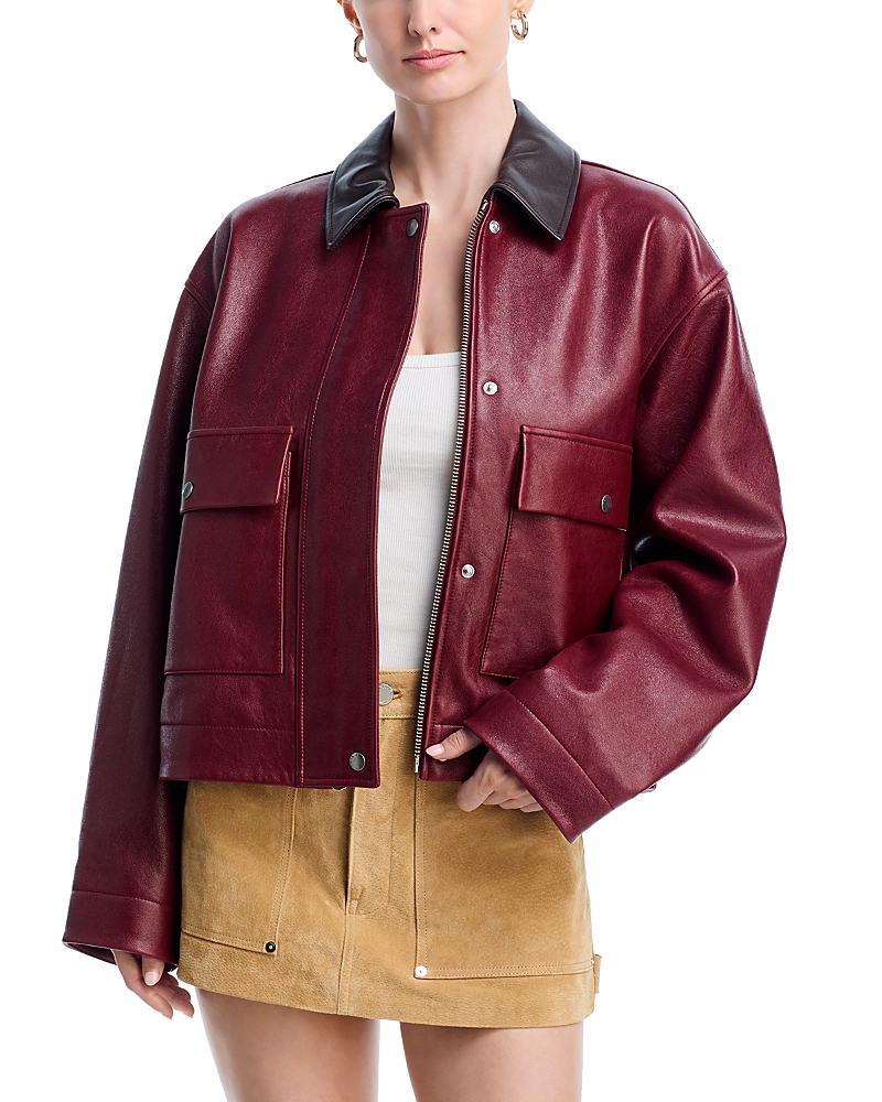 Rag & Bone Lapel Long-sleeved Leather Jacket In Burgundy