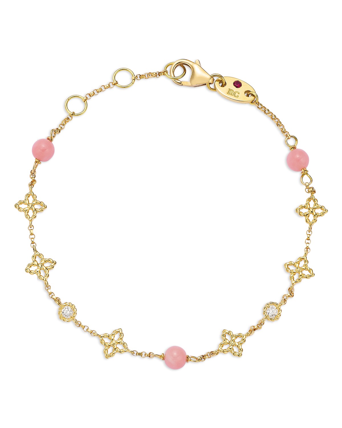 18K Yellow Gold Principessa Pink Opal & Diamond Link Bracelet