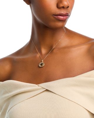 Prasiolite Oval Bezel Pendant Necklace in 14K Yellow Gold, 16-18"