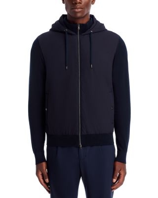 Stockinette Cotton &amp; Travel Nylon Stretch Hooded Cardigan