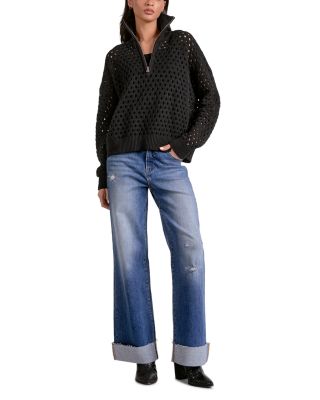 Open Knit Half Zip Sweater