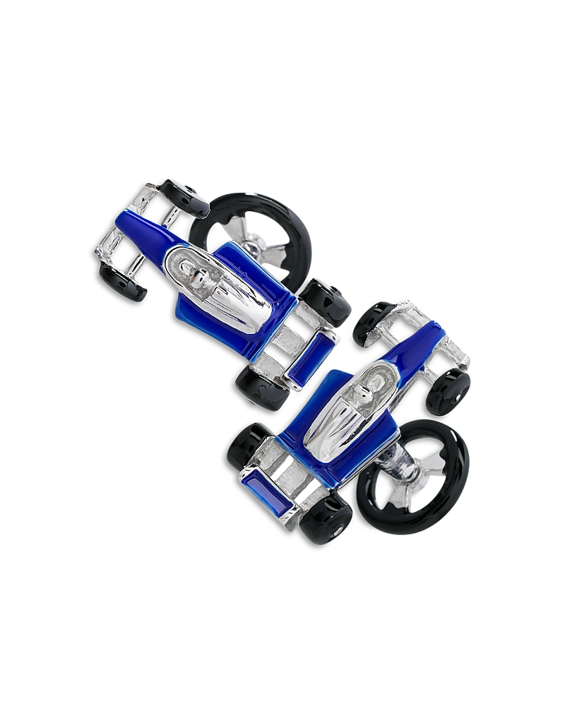 Jan Leslie Blue Race Car Cufflinks In Silver