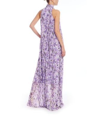  Women's Floral Mock Neck Pleated Gown
