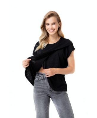Handy Crossover Short Sleeve Cotton Maternity/Nursing Top