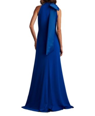 Sims Taffeta Shoulder Bow Halter Gown