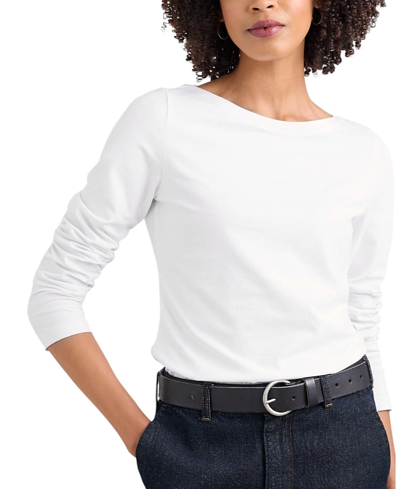 Seasalt Cornwall Easel Long Sleeve Stretch Organic Cotton Top In White