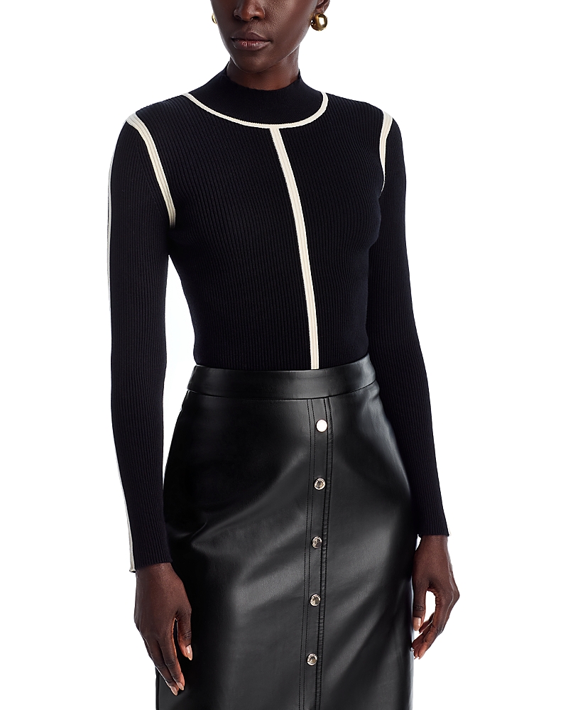 Elie Tahari The Chani Mock-neck Contrast-trim Sweater In Black