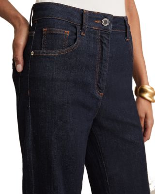 Petites Bonnie High Rise Flared Jeans in Dark Blue