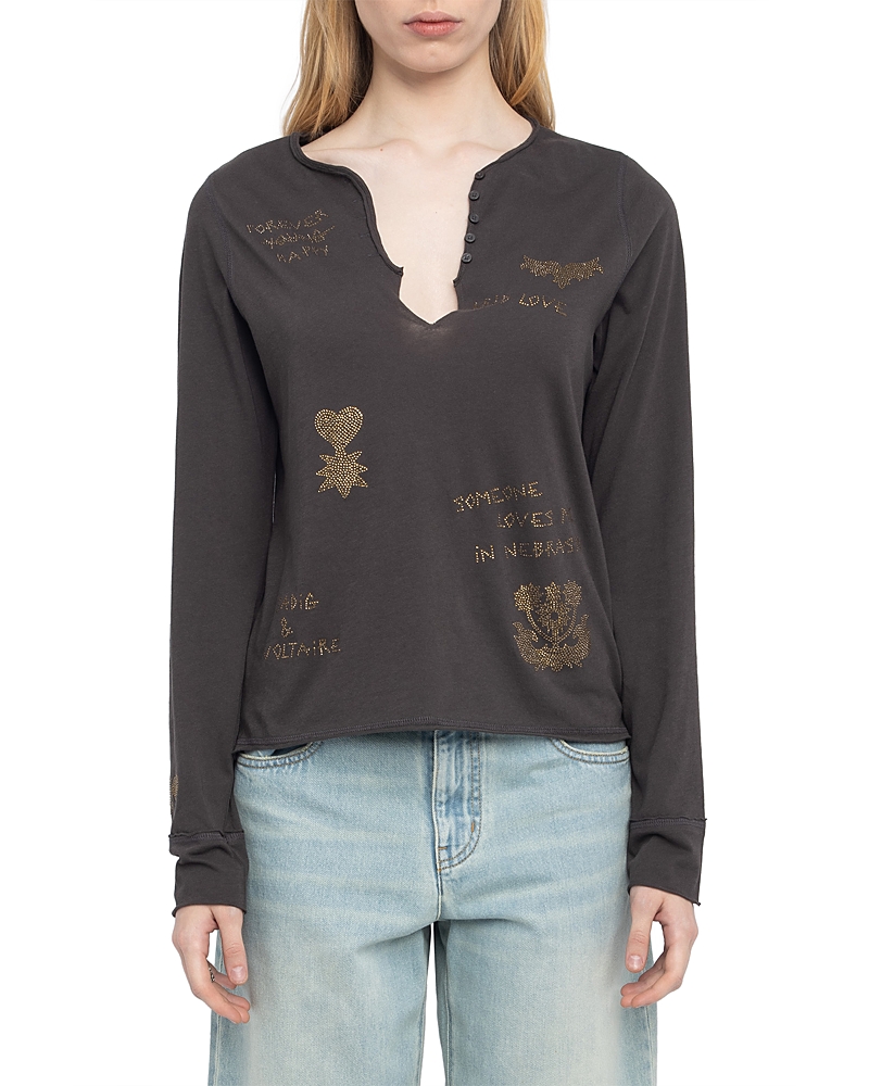 Zadig & Voltaire Multi Strass Beaded Cotton Top In Brown