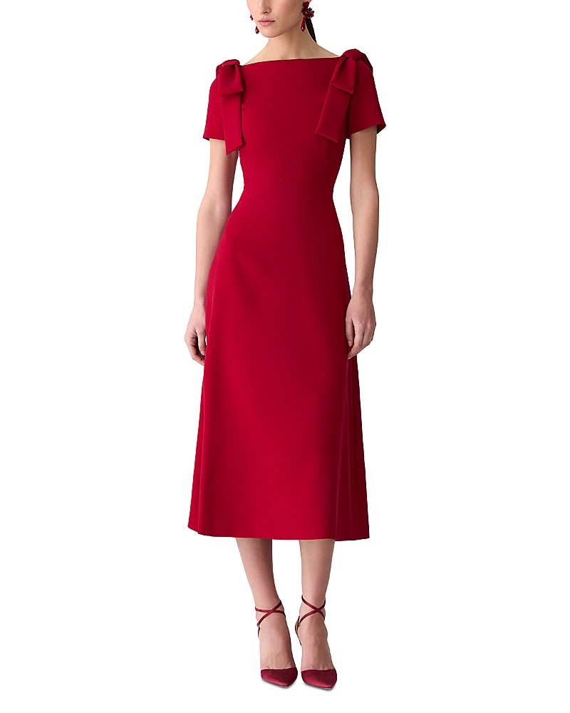 Carolina Herrera Bow-shoulder Short-sleeve A-line Dress In Red