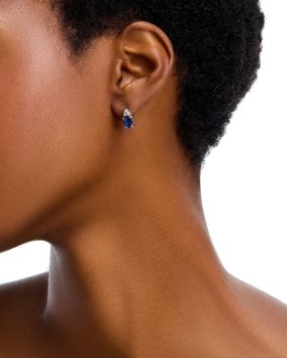 Blue Sapphire & Diamond Oval Stud Earrings in 14K White Gold