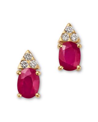Ruby & Diamond Stud Earrings in 14K Yellow Gold