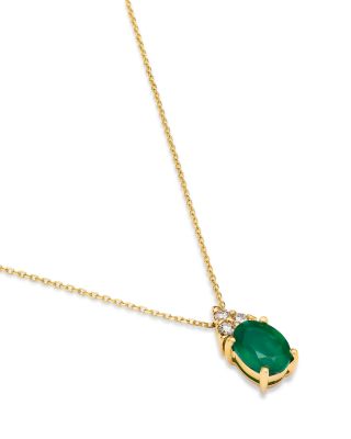 Emerald & Diamond Pendant Necklace in 14K Yellow Gold, 16"