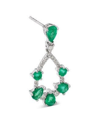 Emerald & Diamond Open Pear Drop Earrings in 14K White Gold