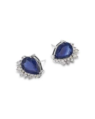 Blue Sapphire & Diamond Pear Swirl Stud Earrings in 14K White Gold