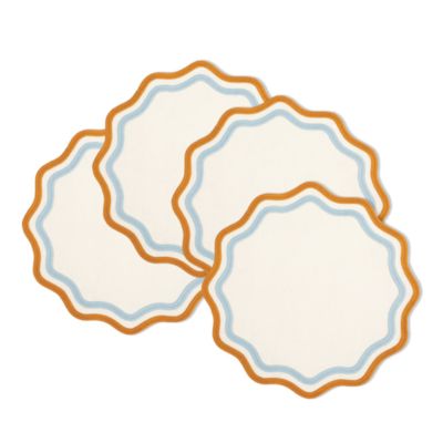 Colorblock Embroidered Linen Placemats, Set of 4