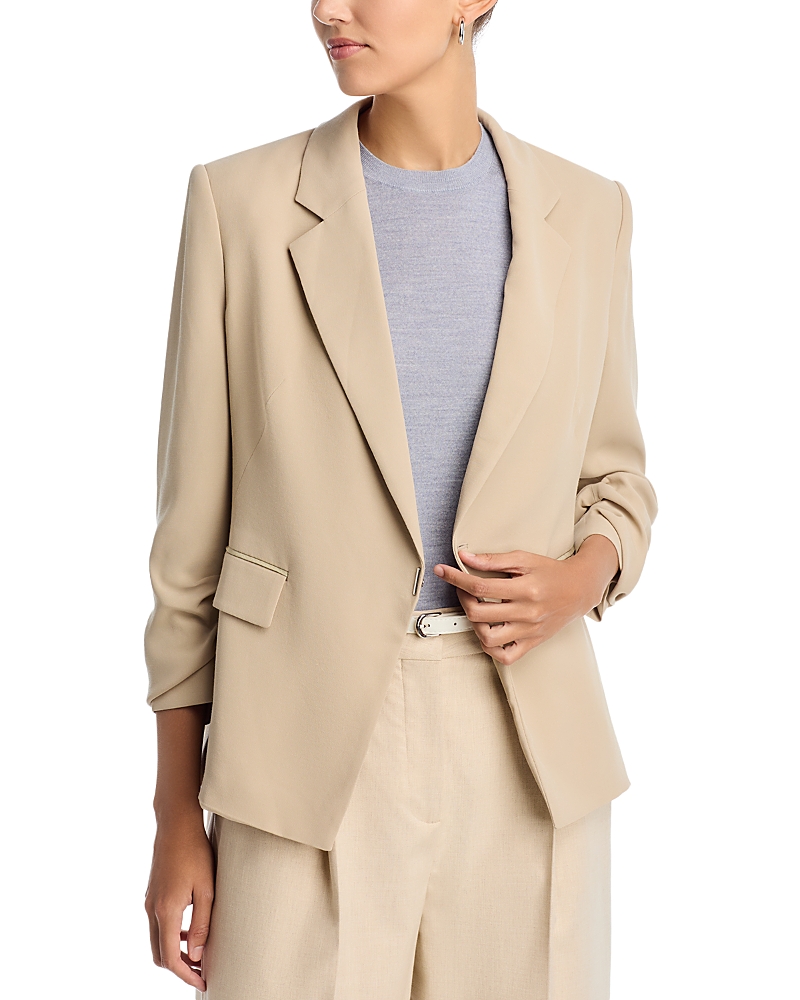 Hugo Boss Jia Ruched Sleeve Blazer In Brown