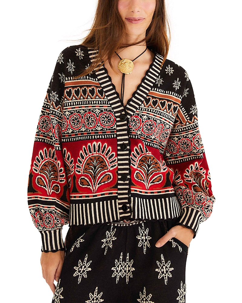 Farm Rio Coconut Grove Cotton Jacquard Cardigan In Multi