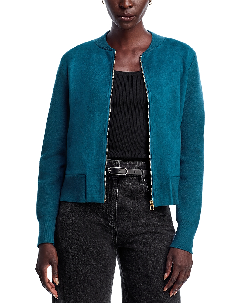 Sioni Faux Suede Bomber Jacket In Blue