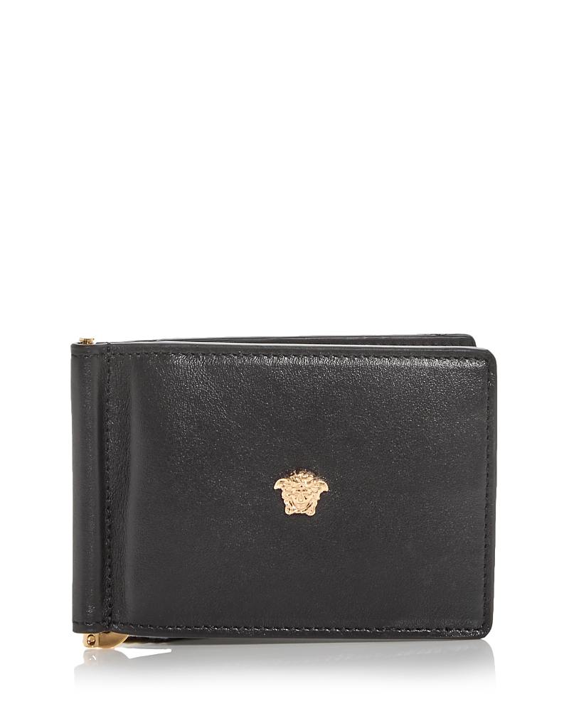 Versace Money Clip & Bifold Leather Wallet In Black