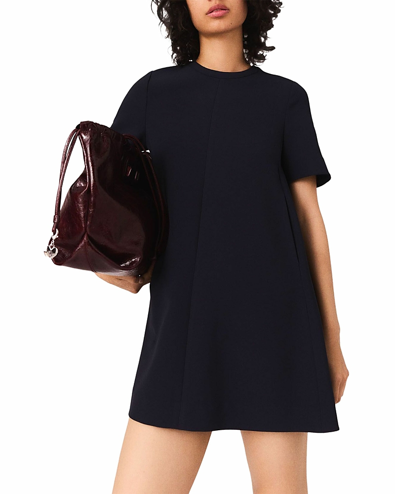 Maje Heavy Crepe Trapeze Dress In Blue