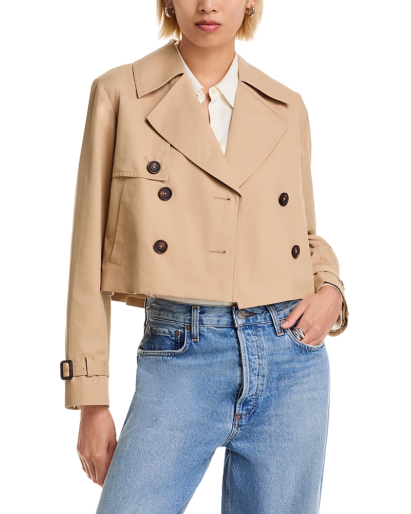 French Connection Cropped Twill Trench Coat In Brown