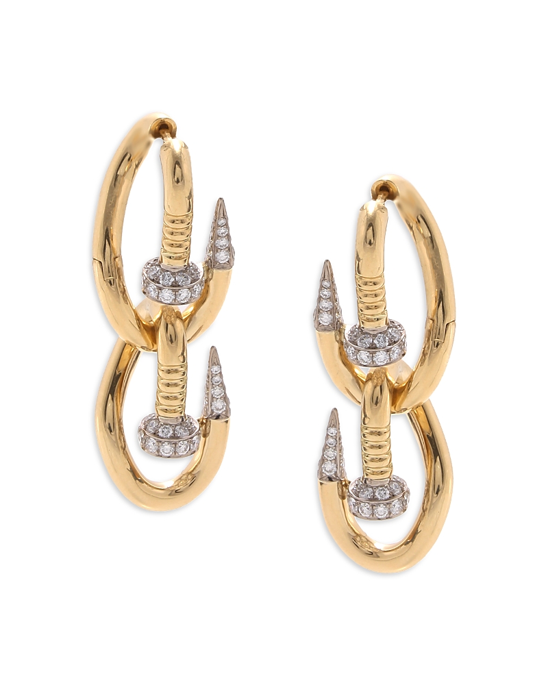 David Webb Diamond Double Bent Nail Earrings In 18k Yellow Gold & Platinum In Gold