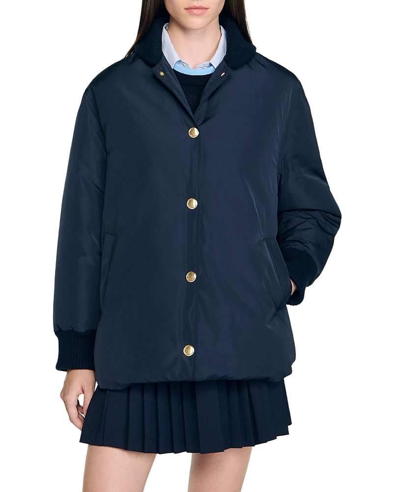 Sandro Puffer Jacket With Teddy Collar In Blue