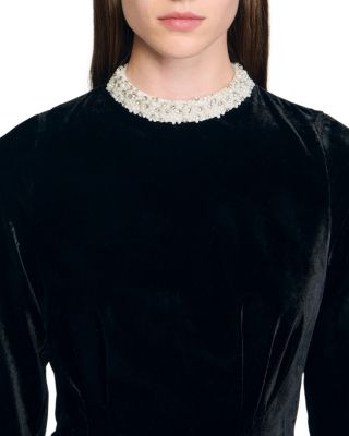 Beaded Velvet Short Dress