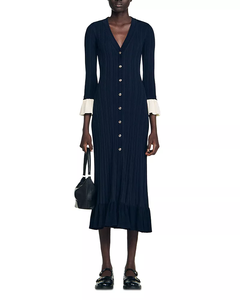 Sandro Two Tone Knit Maxi Dress